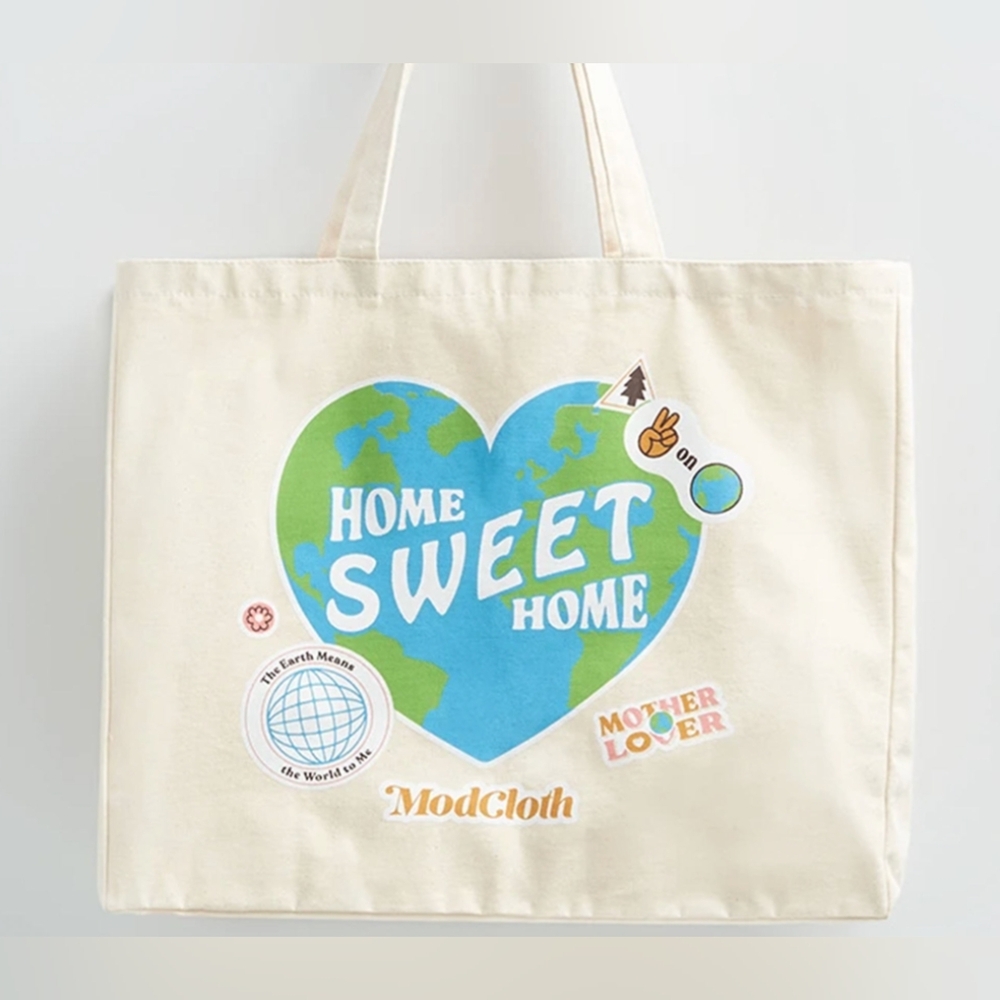 Buy One Get One Free ModCloth Cream Earth Design Tote Bag